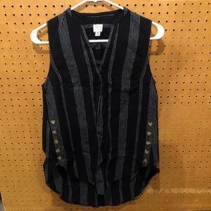 A New Day Striped Black and White V Neck Tank Top